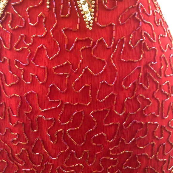 Vintage 80s 90s S/M July 4th Fireworks Silk Party Beaded Dress Holiday Stars - Picture 11 of 16